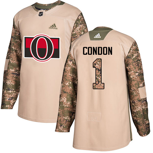 Adidas Ottawa Senators #1 Mike Condon Camo Authentic 2017 Veterans Day Stitched Jersey Men's