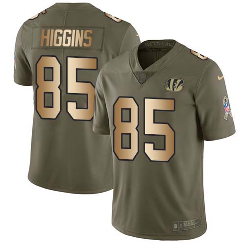 Bengals #85 Tee Higgins Olive/Gold Men's Stitched Limited 2017 Salute To Service Jersey