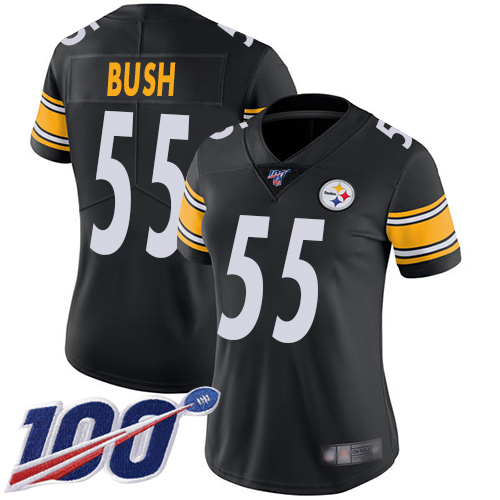 Pittsburgh Steelers #55 Devin Bush Black Team Color Women's Stitched 100th Season Vapor Limited Jersey Womens