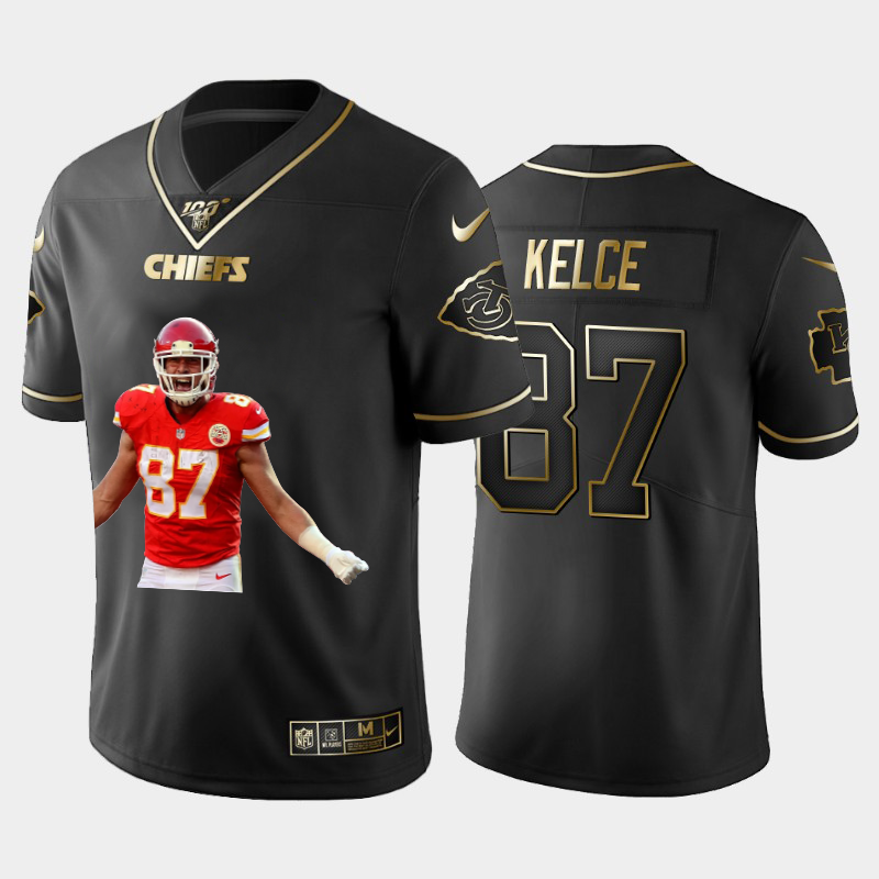 Kansas City Chiefs #87 Travis Kelce Team Hero 2 Vapor Limited 100 Jersey Black Golden