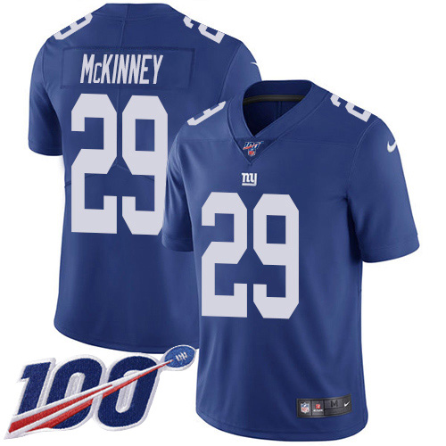New York Giants #29 Xavier McKinney Royal Blue Team Color Men's Stitched 100th Season Vapor Untouchable Limited Jersey Men's