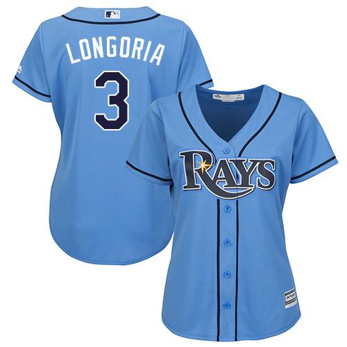 Tampa Bay Rays #3 Evan Longoria Light Blue Alternate Women's Stitched Jersey Womens