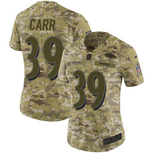 Baltimore Ravens #39 Brandon Carr Camo Women's Stitched Limited 2018 Salute To Service Jersey Womens