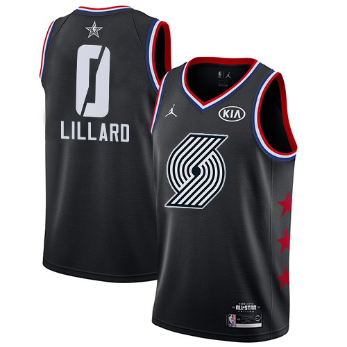 Portland Trail Blazers #0 Damian Lillard Black Jordan Swingman 2019 All-Star Game Jersey Mens
