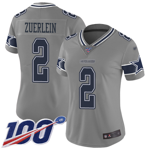 Dallas Cowboys #2 Greg Zuerlein Gray Women's Stitched Limited Inverted Legend 100th Season Jersey Womens
