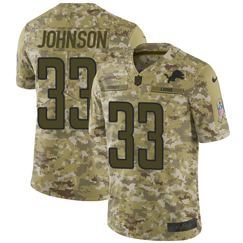 Detroit Lions #33 Kerryon Johnson Camo Youth Stitched Limited 2018 Salute to Service Jersey Youth