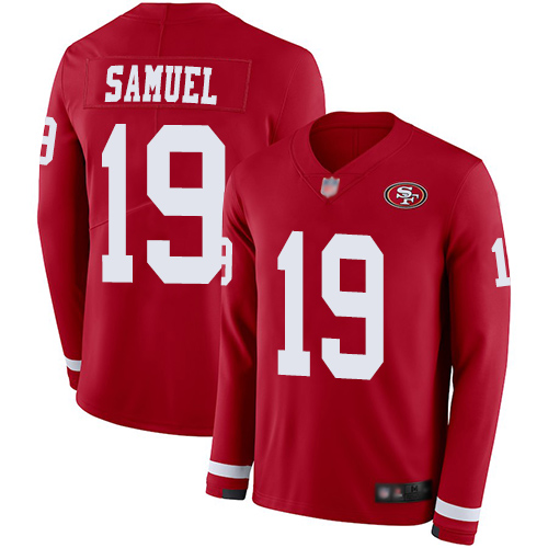 49ers #19 Deebo Samuel Red Team Color Men's Stitched Limited Therma Long Sleeve Jersey