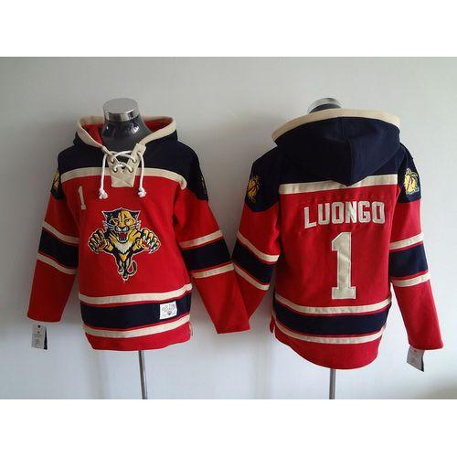 Florida Panthers #1 Roberto Luongo Red Sawyer Hooded Sweatshirt Stitched Jersey Men's