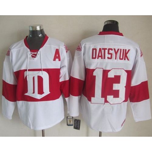Detroit Red Wings #13 Pavel Datsyuk White Winter Classic CCM Throwback Stitched Jersey Men's