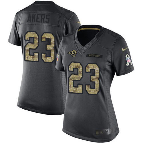 Los Angeles Rams #23 Cam Akers Black Women's Stitched Limited 2016 Salute to Service Jersey Womens