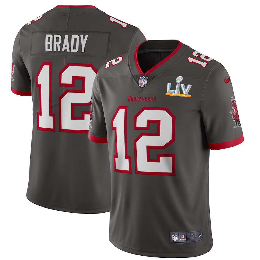 Tampa Bay Buccaneers #12 Tom Brady Men's Super Bowl LV Bound Pewter Alternate Vapor Limited Jersey