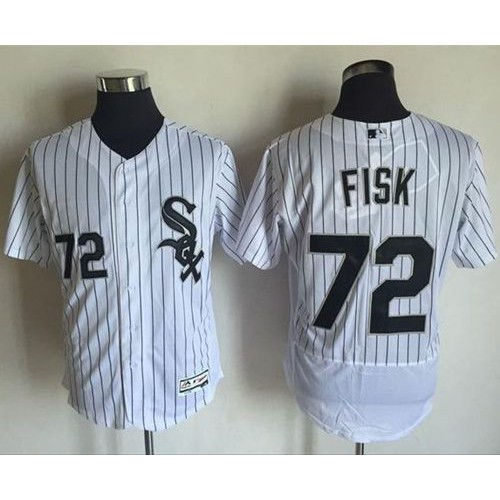 Chicago White Sox #72 Carlton Fisk White(Black Strip) Flexbase Authentic Collection Stitched Jersey Men's