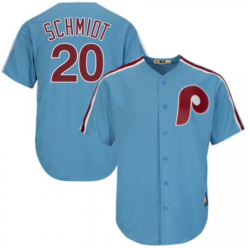 Philadelphia Philadelphia Phillies #20 Mike Schmidt Majestic Cooperstown Player Cool Base Jersey Light Blue Men's