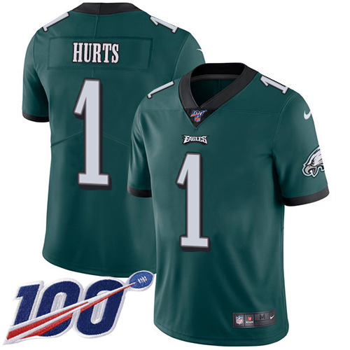 Eagles #1 Jalen Hurts Green Team Color Men's Stitched 100th Season Vapor Untouchable Limited Jersey