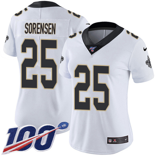 Saints #25 Daniel Sorensen White Women's Stitched 100th Season Vapor Limited Jersey