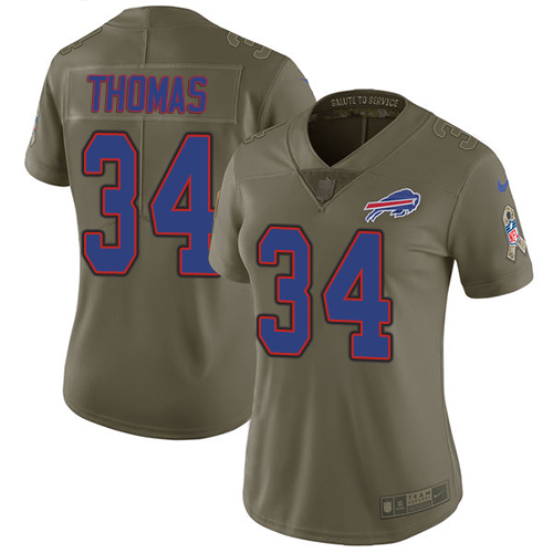 Buffalo Bills #34 Thurman Thomas Olive Women's Stitched Limited 2017 Salute to Service Jersey Womens