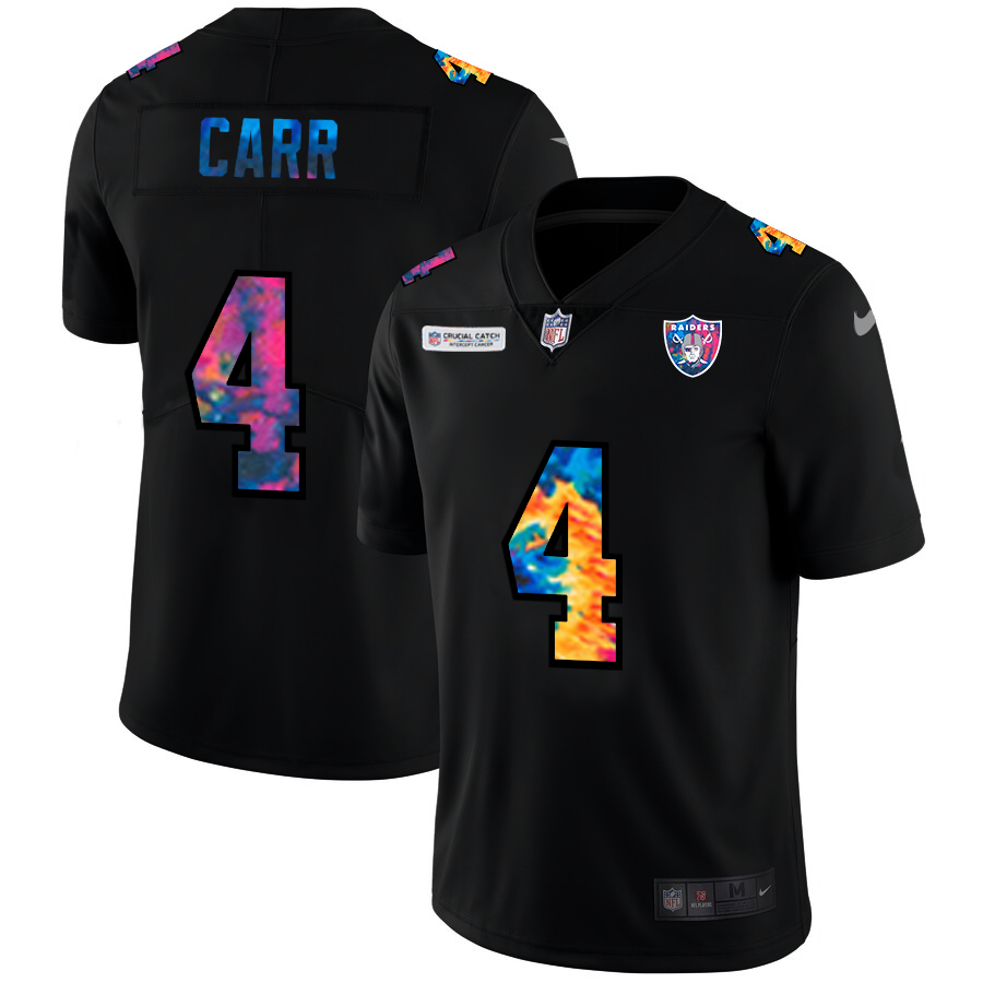 Las Vegas Raiders #4 Derek Carr Men's Multi-Color Black 2020 Crucial Catch Vapor Untouchable Limited Jersey