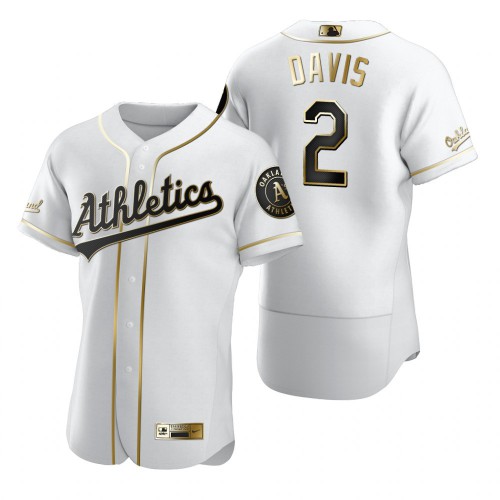 Oakland Oakland Athletics #2 Khris Davis White Men's Authentic Golden Edition Jersey Men's