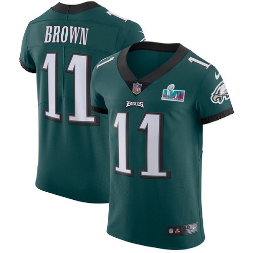 Eagles #11 A.J. Brown Green Team Color Super Bowl LVII Patch Men's Stitched Vapor Untouchable Elite Jersey