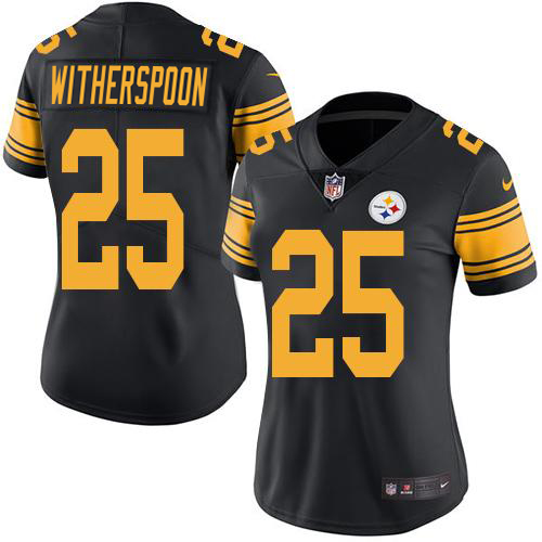 Steelers #25 Ahkello Witherspoon Black Women's Stitched Limited Rush Jersey