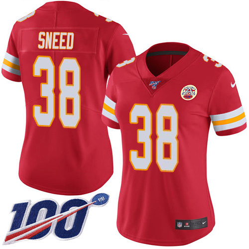 Chiefs #38 L'Jarius Sneed Red Team Color Women's Stitched 100th Season Vapor Limited Jersey