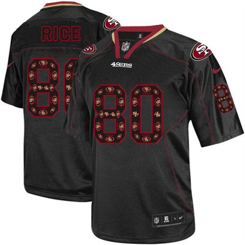49ers #80 Jerry Rice New Lights Out Black Men's Stitched Elite Jersey