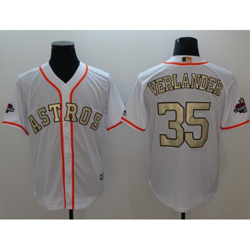 Houston Astros #35 Justin Verlander White 2017 World Series Champions Gold Program Cool Base Stitched Jersey Men's