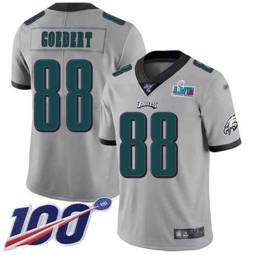 Eagles #88 Dallas Goedert Silver Super Bowl LVII Patch Men's Stitched Limited Inverted Legend 100th Season Jersey