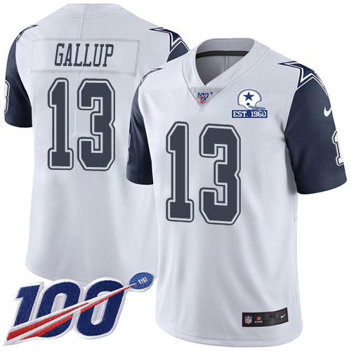 Cowboys #13 Michael Gallup White Men's Stitched With Established In 1960 Patch Limited Rush 100th Season Jersey