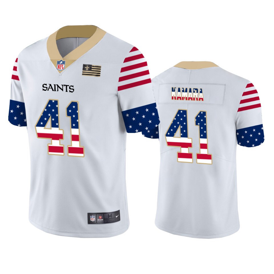New Orleans Saints #41 Alvin Kamara White Men's Team Logo USA Flag Vapor Untouchable Limited Jersey