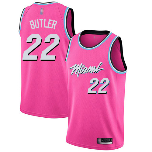 Miami Heat #22 Jimmy Butler Pink Womens Swingman Earned Edition Jersey Womens