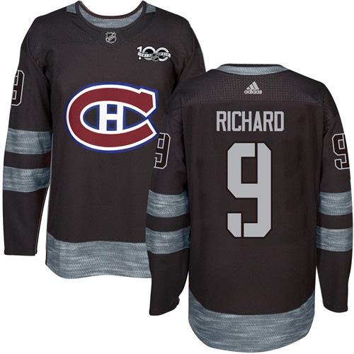 Adidas Montreal Canadiens #9 Maurice Richard Black 1917-2017 100th Anniversary Stitched Jersey Men's