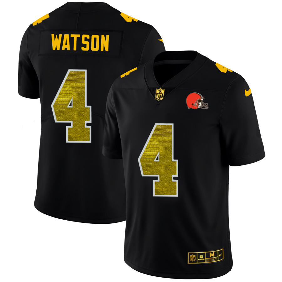 Cleveland Browns #4 Deshaun Watson Men's Black Golden Sequin Vapor Limited Jersey