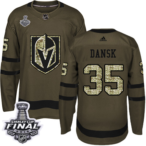 Adidas Golden Vegas Golden Knights #35 Oscar Dansk Green Salute to Service 2018 Stanley Cup Final Stitched Jersey Men's