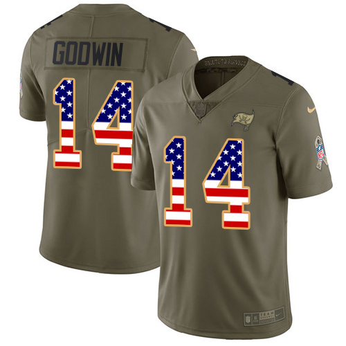 Buccaneers #14 Chris Godwin Olive/USA Flag Youth Stitched Limited 2017 Salute To Service Jersey