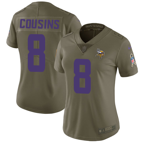 Vikings #8 Kirk Cousins Olive Women's Stitched Limited 2017 Salute To Service Jersey