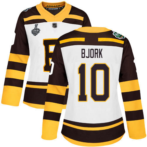 Adidas Boston Bruins #10 Anders Bjork White Authentic 2019 Winter Classic Stanley Cup Final Bound Women's Stitched Jersey Womens