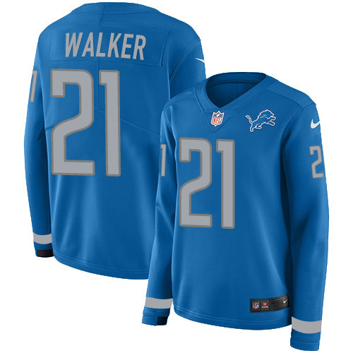 Detroit Lions #21 Tracy Walker Blue Team Color Women's Stitched Limited Therma Long Sleeve Jersey Womens