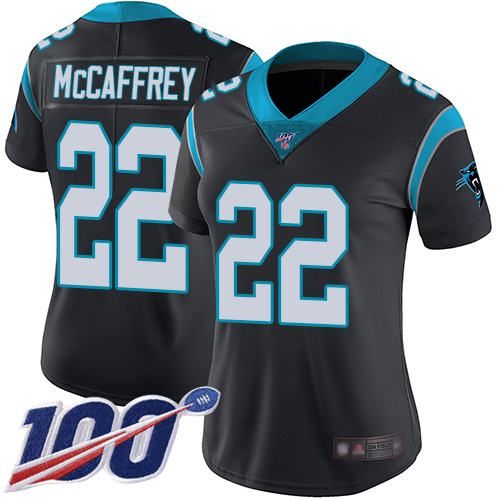 Carolina Panthers #22 Christian McCaffrey Black Team Color Women's Stitched 100th Season Vapor Limited Jersey Womens