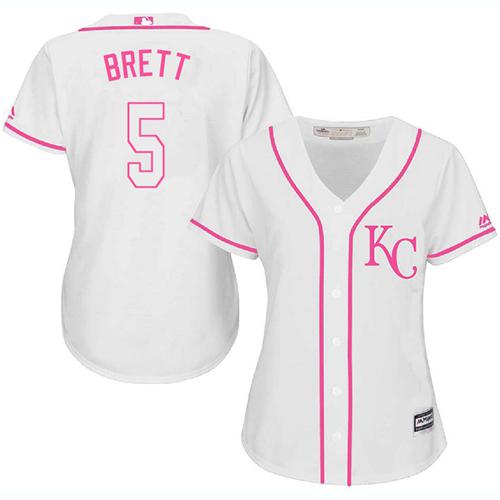 Kansas City Royals #5 George Brett White/Pink Fashion Women's Stitched Jersey Womens