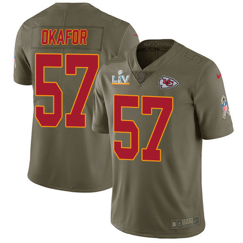 Kansas City Chiefs #57 Alex Okafor Olive Youth Super Bowl LV Bound Stitched Limited 2017 Salute To Service Jersey Youth
