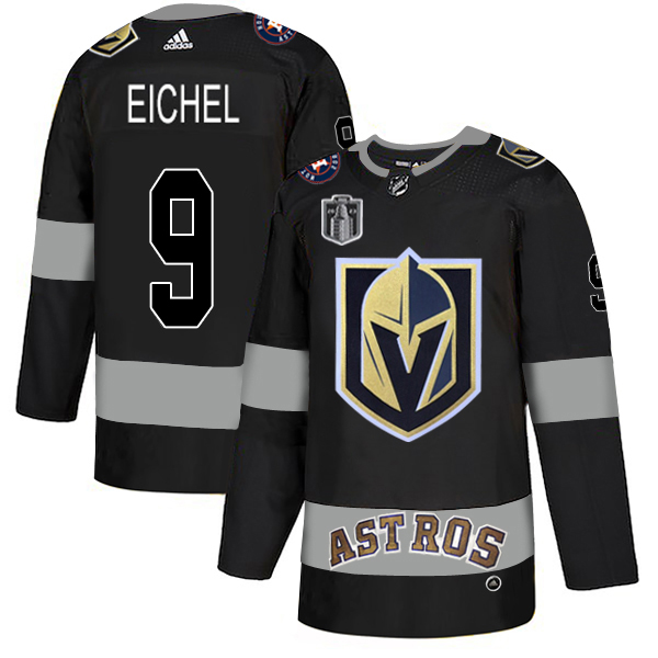 Adidas Golden Knights X Astros #9 Jack Eichel Black 2023 Stanley Cup Final Patch Authentic City Joint Name Stitched Jersey