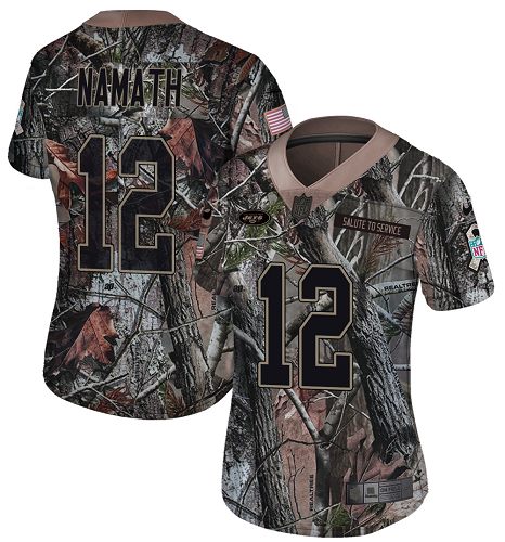 Jets #12 Joe Namath Camo Women's Stitched Limited Rush Realtree Jersey