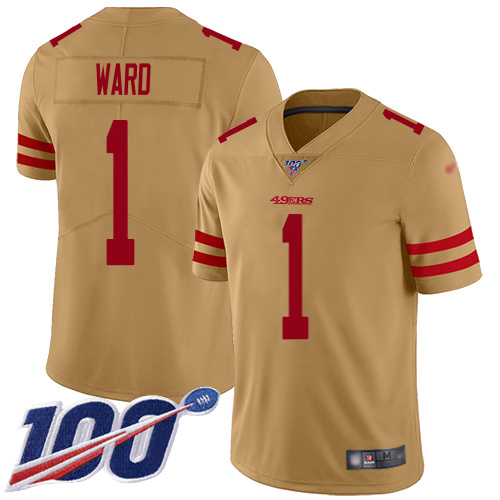 49ers #1 Jimmie Ward Gold Men's Stitched Limited Inverted Legend 100th Season Jersey
