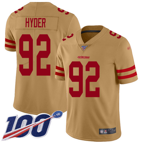 San Francisco 49ers #92 Kerry Hyder Gold Youth Stitched Limited Inverted Legend 100th Season Jersey Youth