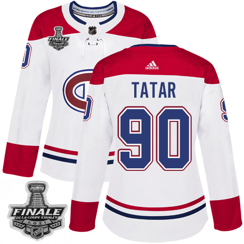 Adidas Montreal Canadiens #90 Tomas Tatar White Road Authentic Women's 2021 Stanley Cup Final Patch Jersey Womens