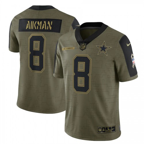 Dallas Dallas Cowboys #8 Troy Aikman Olive 2021 Salute To Service Limited Player Jersey Men's