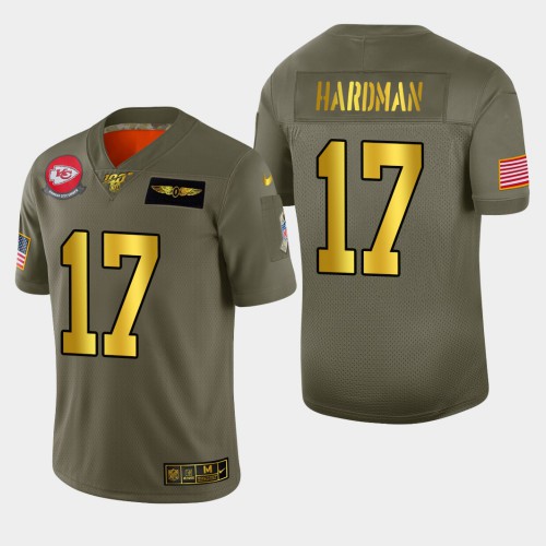 Kansas City Kansas City Chiefs #17 Mecole Hardman Men's Olive Gold 2019 Salute to Service Limited 100 Jersey Men's
