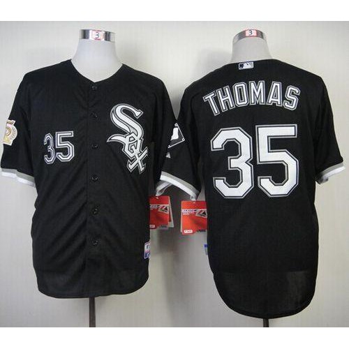 Chicago White Sox #35 Frank Thomas Black w75th Anniversary Commemorative Patch Stitched Jersey Men's