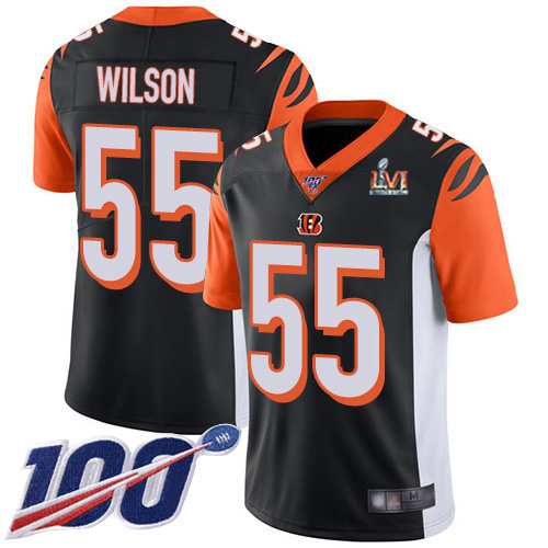 Cincinnati Bengals #55 Logan Wilson Black Team Color Super Bowl LVI Patch Men's Stitched 100th Season Vapor Limited Jersey Men's